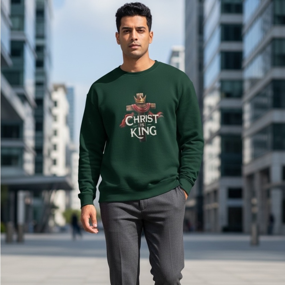 Christ is king Men's Crewneck Sweatshirt  size medium - Green